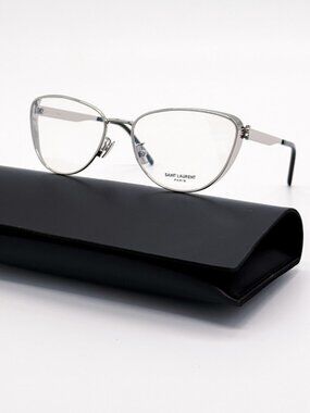 New Saint Laurent Eyeglasses SLM92 001 Silver Cat Eye Women Eyewear Saint Laurent Womens Cat Eye Silver Silver Transparent  main image 3